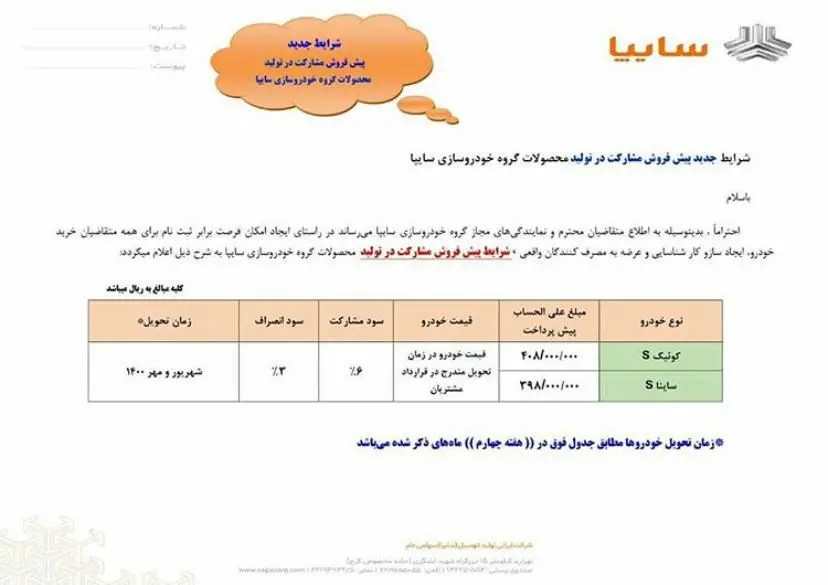 جزئیات طرح پیش فروش جدید سایپا اعلام شد