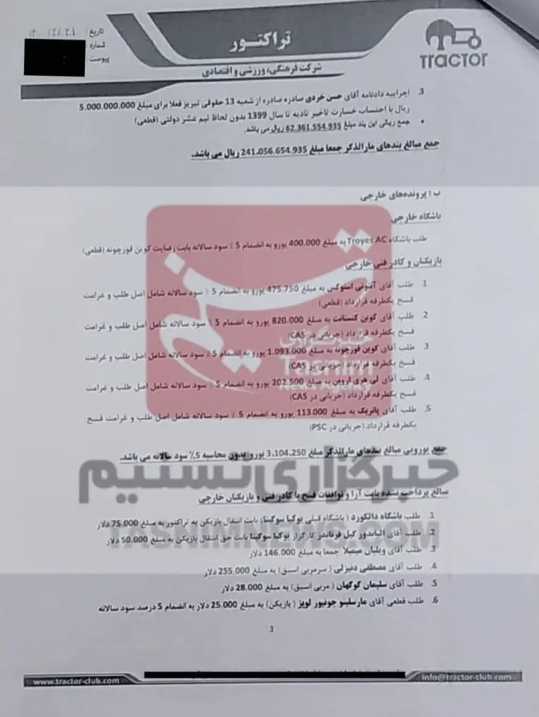 وضعیت باورنکردنی باشگاه تراکتور؛ بدهیهای سنگین به چندین نفر وضعیت باورنکردنی باشگاه تراکتور؛ بدهیهای سنگین به چندین نفر