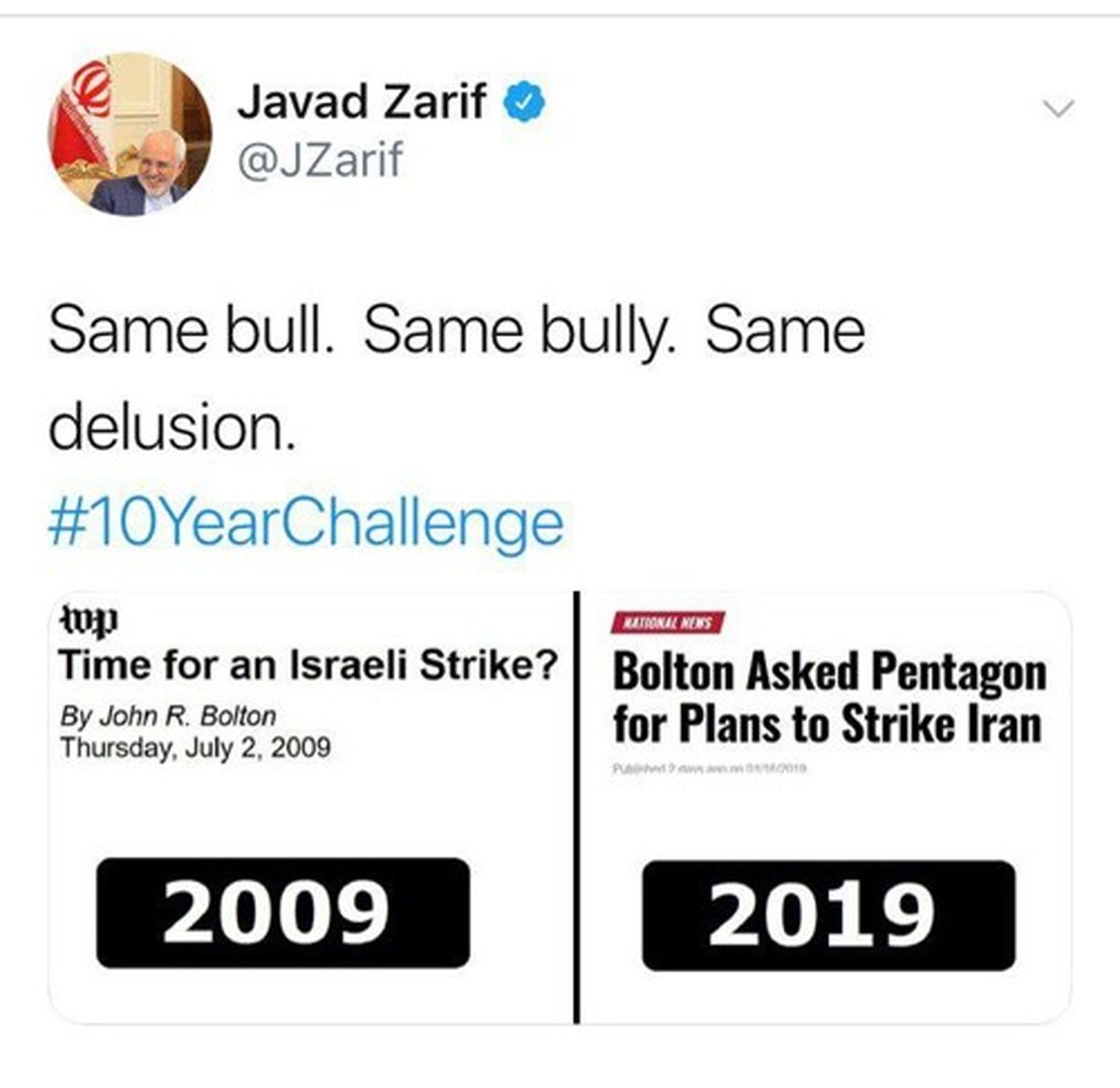 ظریف در چالش &quot;۱۰ سال قبل&quot; شرکت کرد
