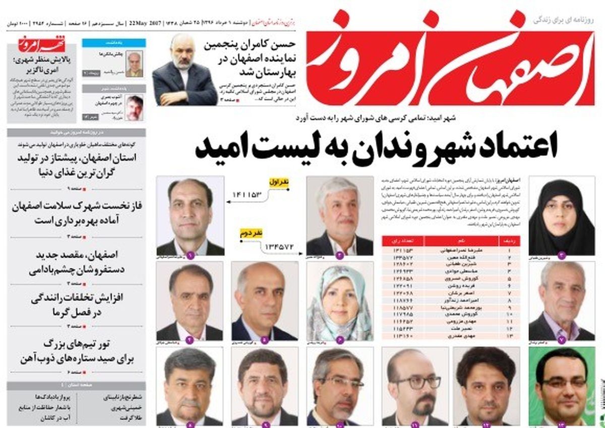 روزنامه اصفهان امروز شماره ؛ 31 اردیبهشت 1396