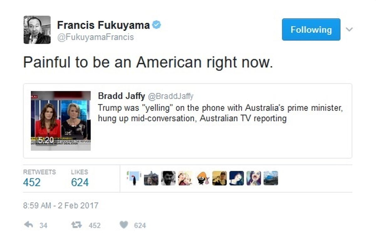 توئیت فوکویاما در واکنش به رفتار ترامپ