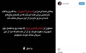 سینا سرلک از حذف‌کنندگان صدایش تشکر کرد