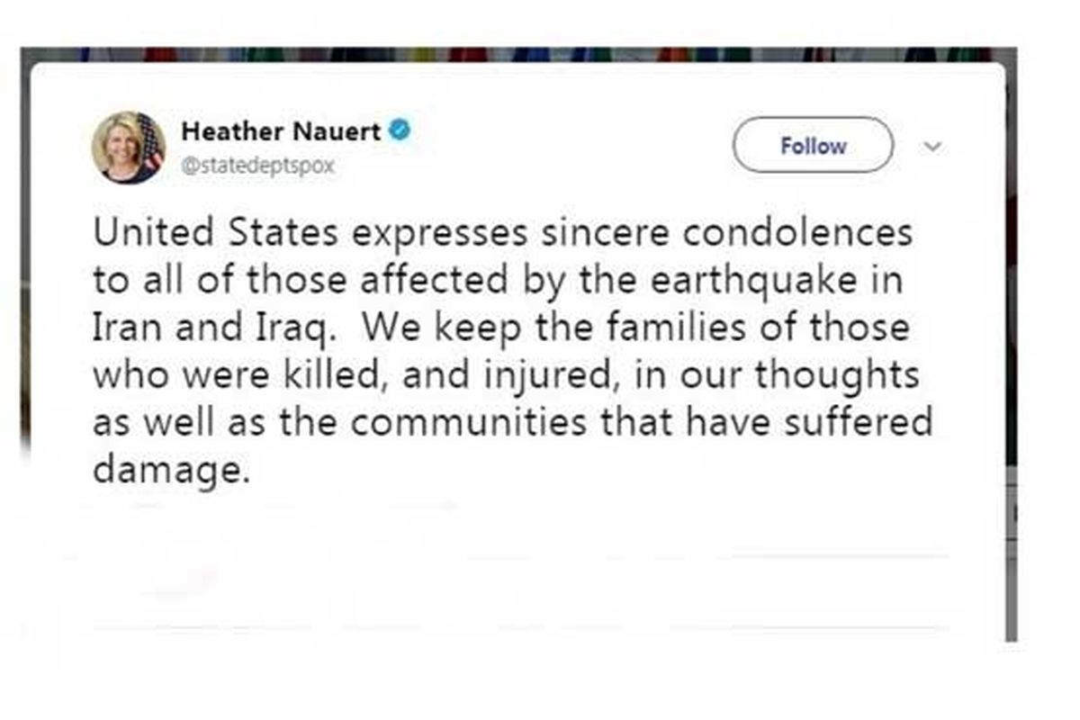 ابراز همدردی وزارت خارجه آمریکا با حادثه‌دیدگان زلزله ایران