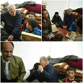وزیر کار در چادر زلزله زدگان ازگله