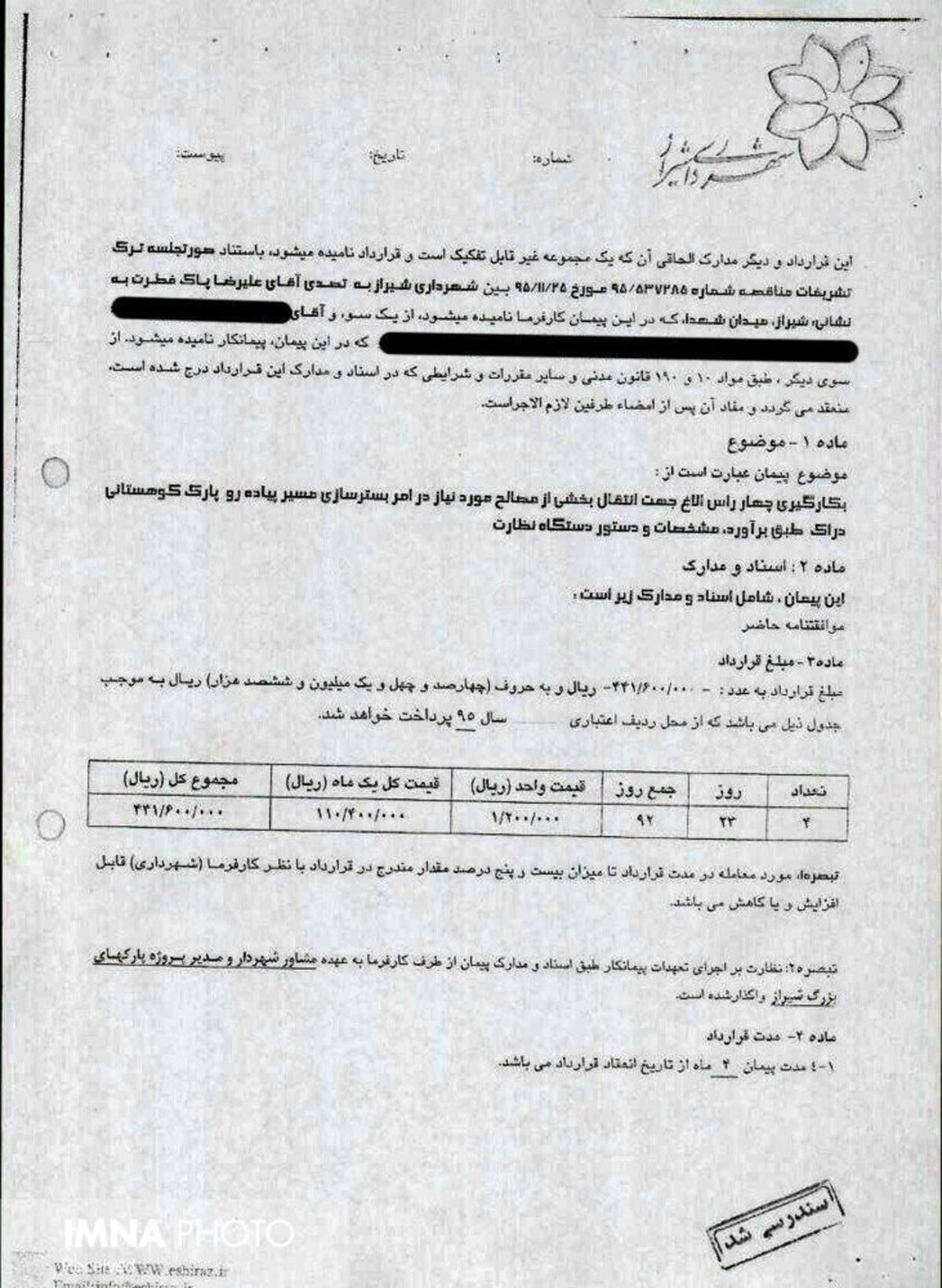قرارداد شهرداری شیراز: اجاره ۴ راس الاغ برای سه ماه، ۴۴ میلیون تومان