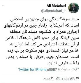 مطهری: مسلمان چینی با مسلمان فلسطینی فرقی ندارد