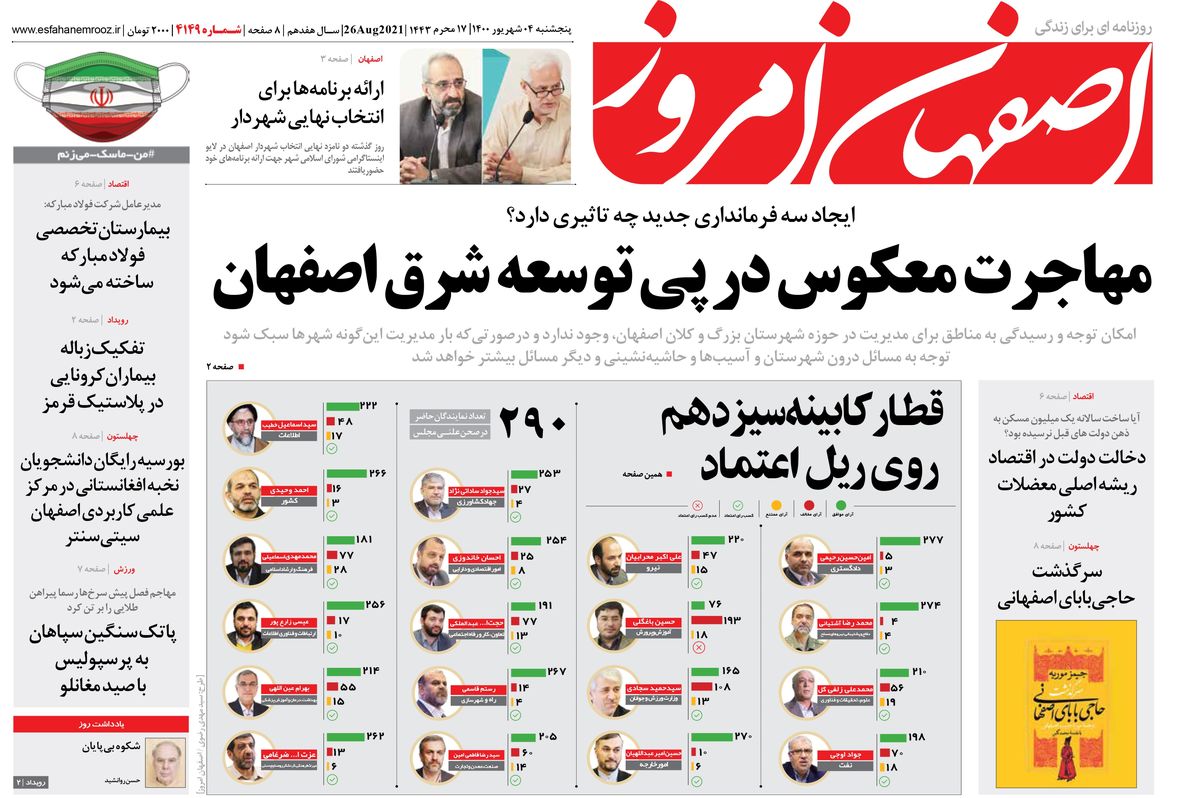 روزنامه اصفهان امروز شماره ؛ 04 شهریور 1400