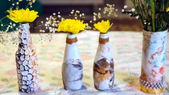 ساخت گلدان با بطری‌های شیشه‌ای + فیلم