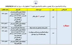 ‌برنامه مراکز تجمعی و منتخب واکسیناسیون کووید ۱۹ اصفهان در روز دوشنبه ۲۴ آبان‌ماه