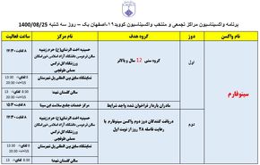 ‌برنامه مراکز تجمعی و منتخب واکسیناسیون کووید ۱۹ اصفهان در روز سه‌شنبه ۲۵ آبان‌ماه