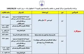 ‌برنامه مراکز تجمعی و منتخب واکسیناسیون کووید ۱۹ اصفهان در روز شنبه ۲۹ آبان‌ماه
