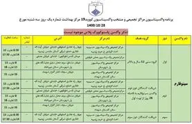 برنامه مراکز تجمعی و منتخب واکسیناسیون کرونا اصفهان سه شنبه ۲۸ دی‌ماه