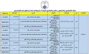 برنامه مراکز تجمعی و منتخب واکسیناسیون کرونا اصفهان در روز شنبه ۱۶ بهمن‌ماه