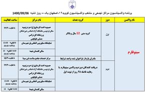 برنامه مراکز تجمعی و منتخب واکسیناسیون کووید ۱۹ اصفهان در روز شنبه ۶ آذرماه