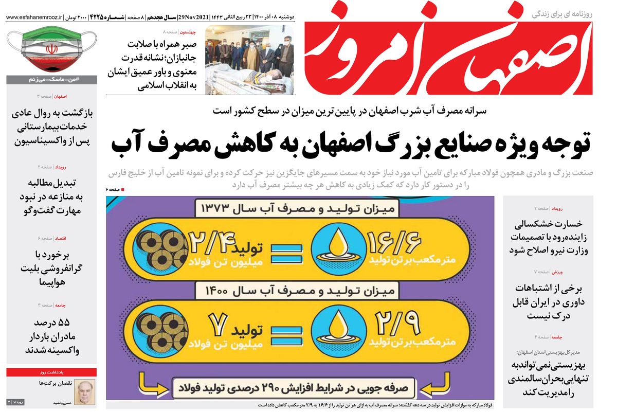 روزنامه اصفهان امروز شماره ؛ 08 آذر 1400