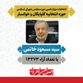 سید مسعود خاتمی منتخب مردم گلپایگان و خوانسار در دوازدهمین دوره مجلس شورای اسلامی